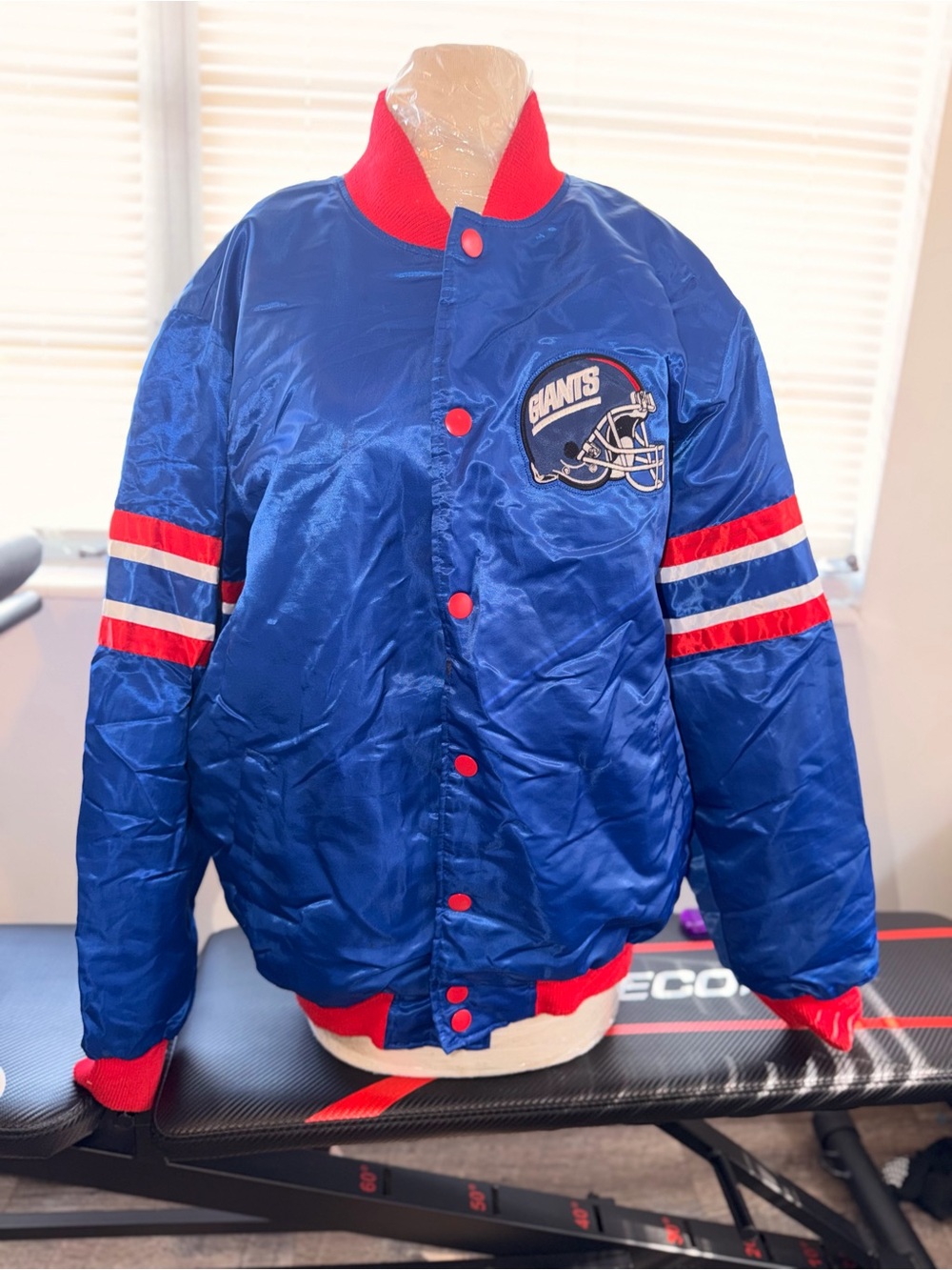 STARTER New York Giants Blue Red Satin Bomber Jacket